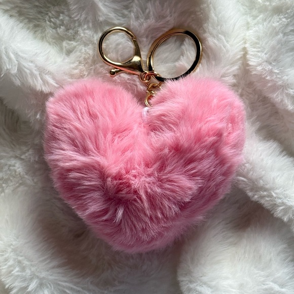 Accessories - Pink Heart-Shaped Fur Keychain